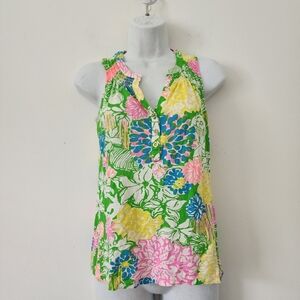 Lilly Pulitzer Essie Hibiscus Stroll Smocked Neck TopSize XXS